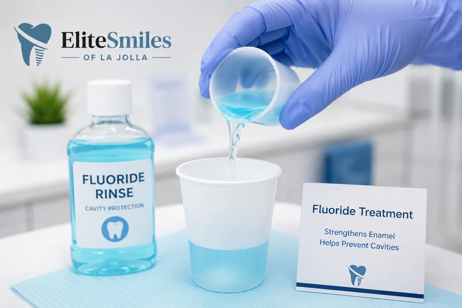 Fluoride treatment for enamel strengthening at Elite Smiles of La Jolla and Elite Dental Care in Chula Vista