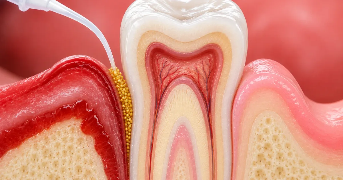 Gum antibiotic therapy for periodontal pockets at Elite Smiles of La Jolla and Elite Dental Care in Chula Vista